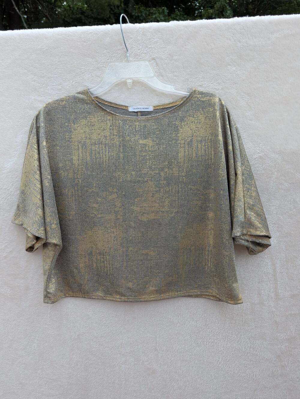 Caution to the Wind Gold Metallic Shimmer Boxy Crop Top